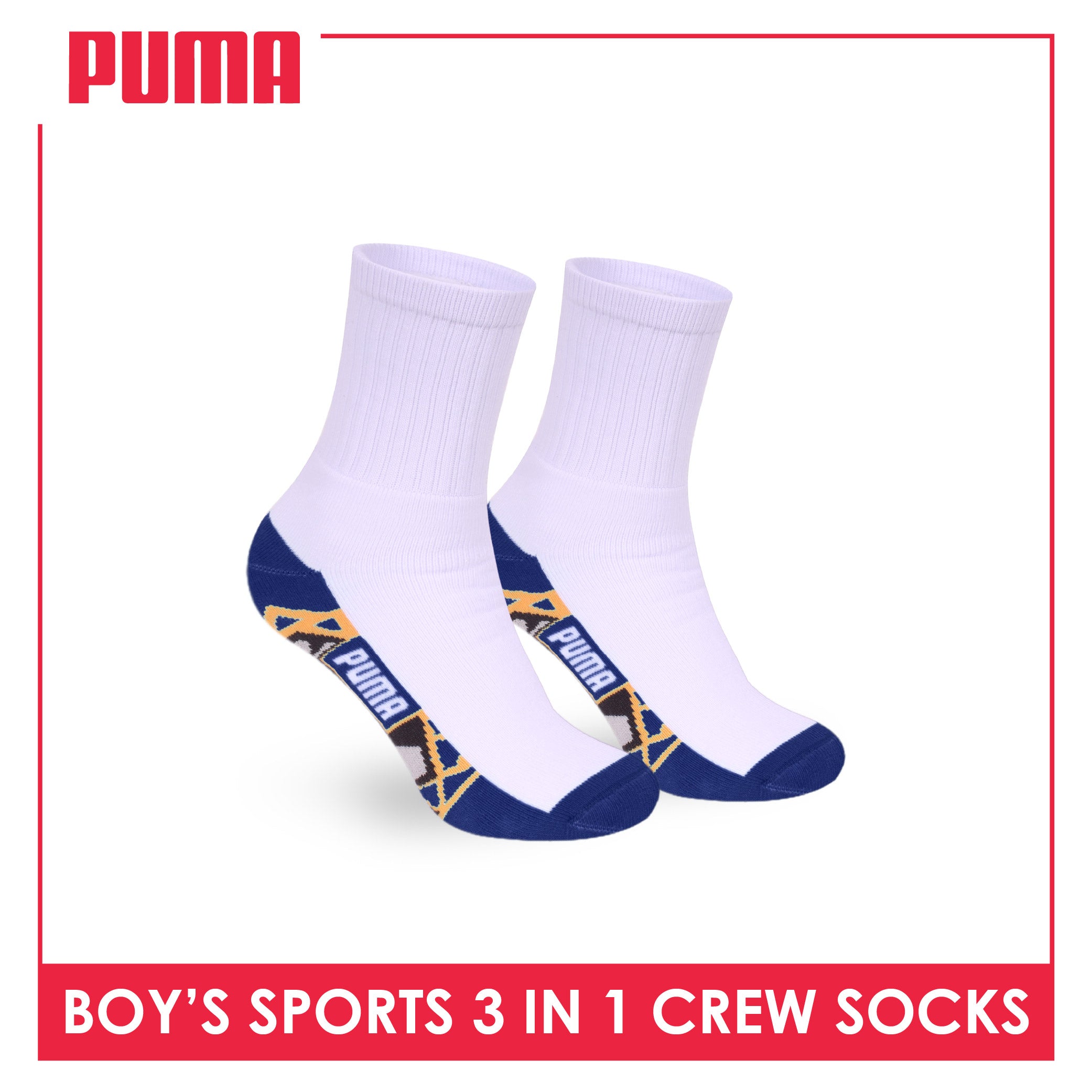 Puma Boys’ Cotton Thick Sports Crew Socks 3 pairs in 1 pack PBSKG24