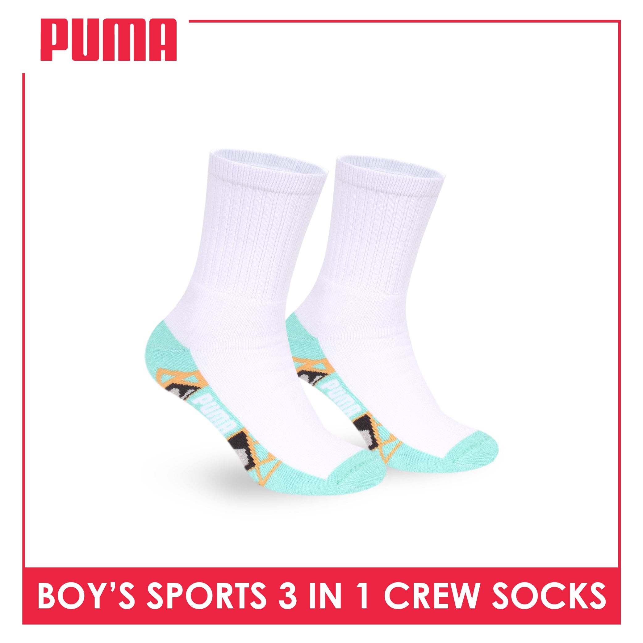Puma Boys’ Cotton Thick Sports Crew Socks 3 pairs in 1 pack PBSKG24