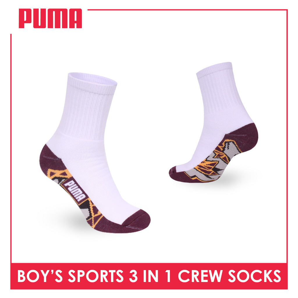 Puma Boys’ Cotton Thick Sports Crew Socks 3 pairs in 1 pack PBSKG24
