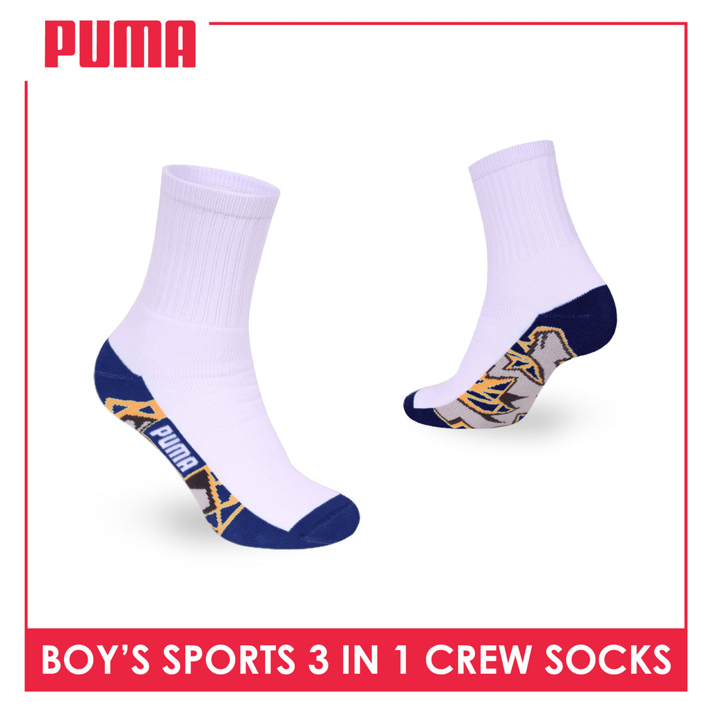 Puma Boys’ Cotton Thick Sports Crew Socks 3 pairs in 1 pack PBSKG24