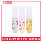 Puma Girls’ Cotton Thin Casual Knee High Socks 3 pairs in 1 pack PGKHG4