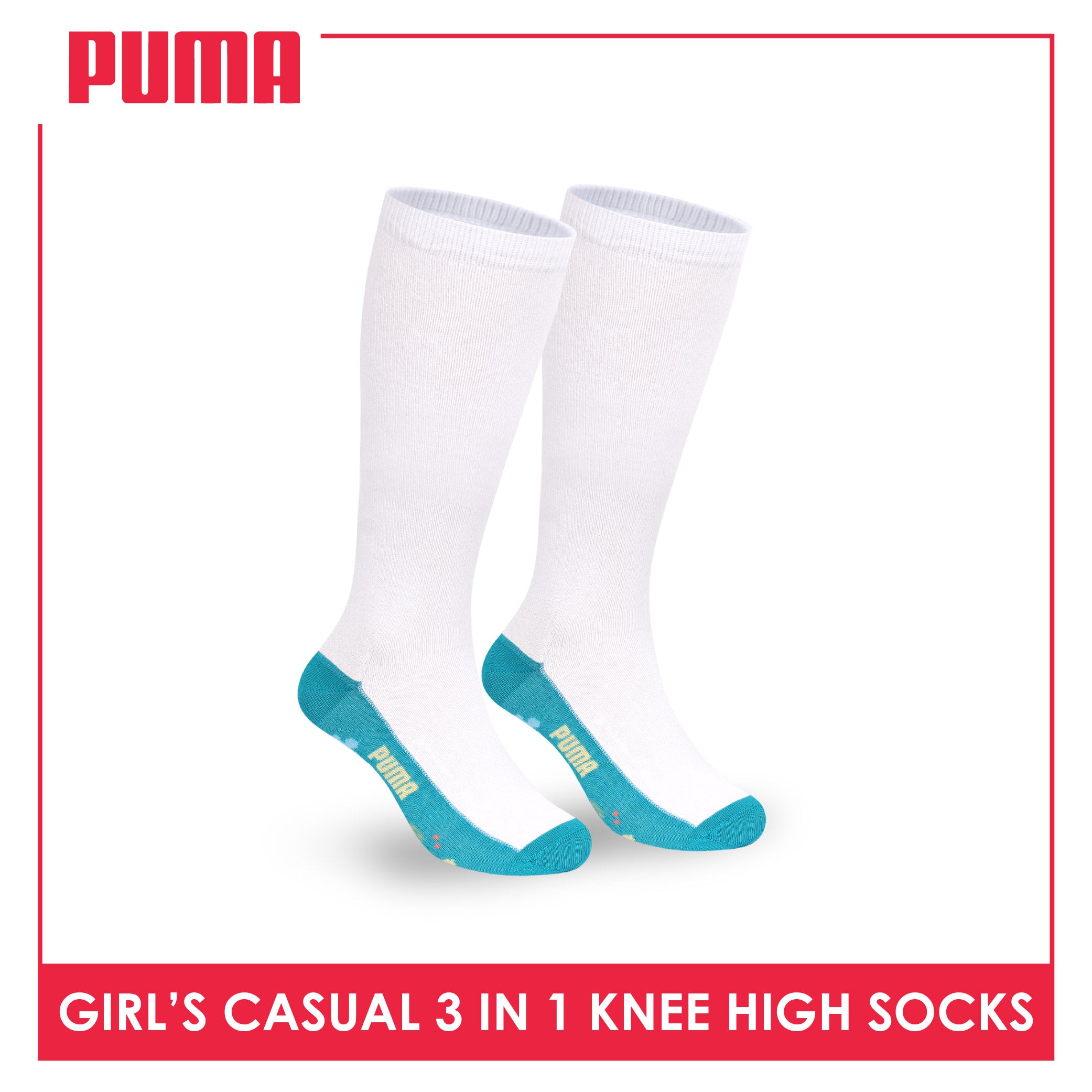 Puma Girls’ Cotton Thin Casual Knee High Socks 3 pairs in 1 pack PGKHG4