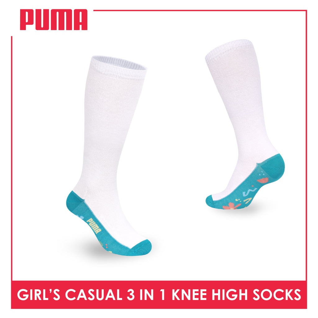 Puma Girls’ Cotton Thin Casual Knee High Socks 3 pairs in 1 pack PGKHG4