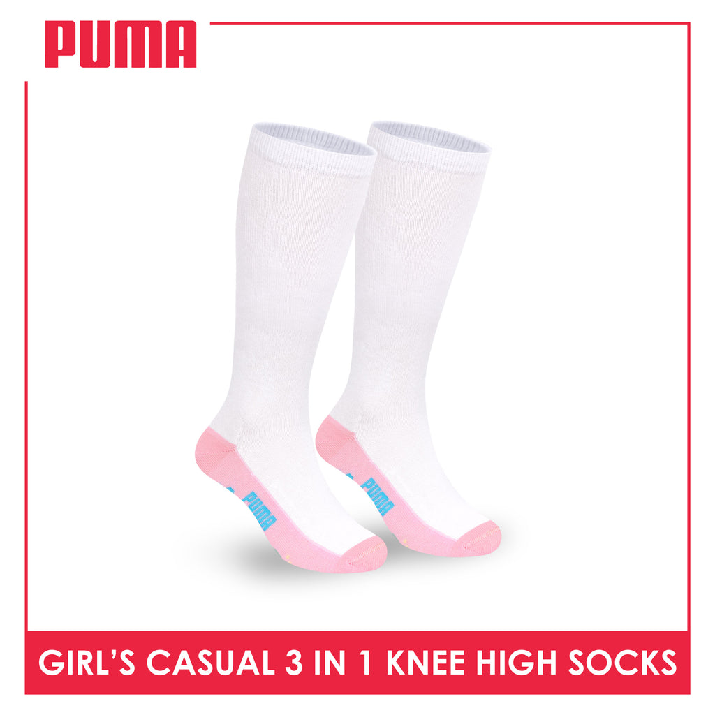 Puma Girls’ Cotton Thin Casual Knee High Socks 3 pairs in 1 pack PGKHG4