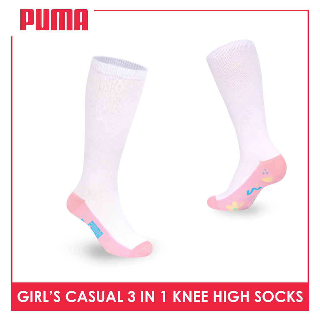 Puma Girls’ Cotton Thin Casual Knee High Socks 3 pairs in 1 pack PGKHG4