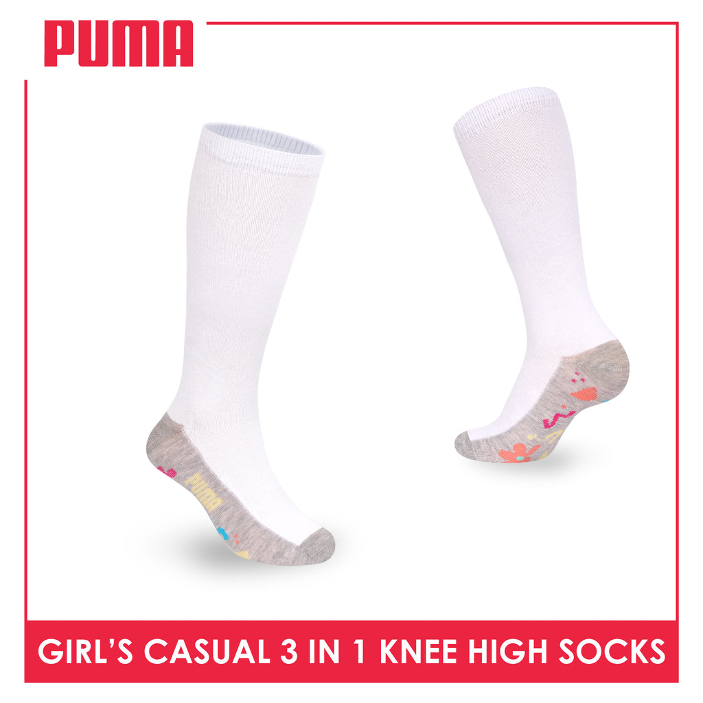 Puma Girls’ Cotton Thin Casual Knee High Socks 3 pairs in 1 pack PGKHG4