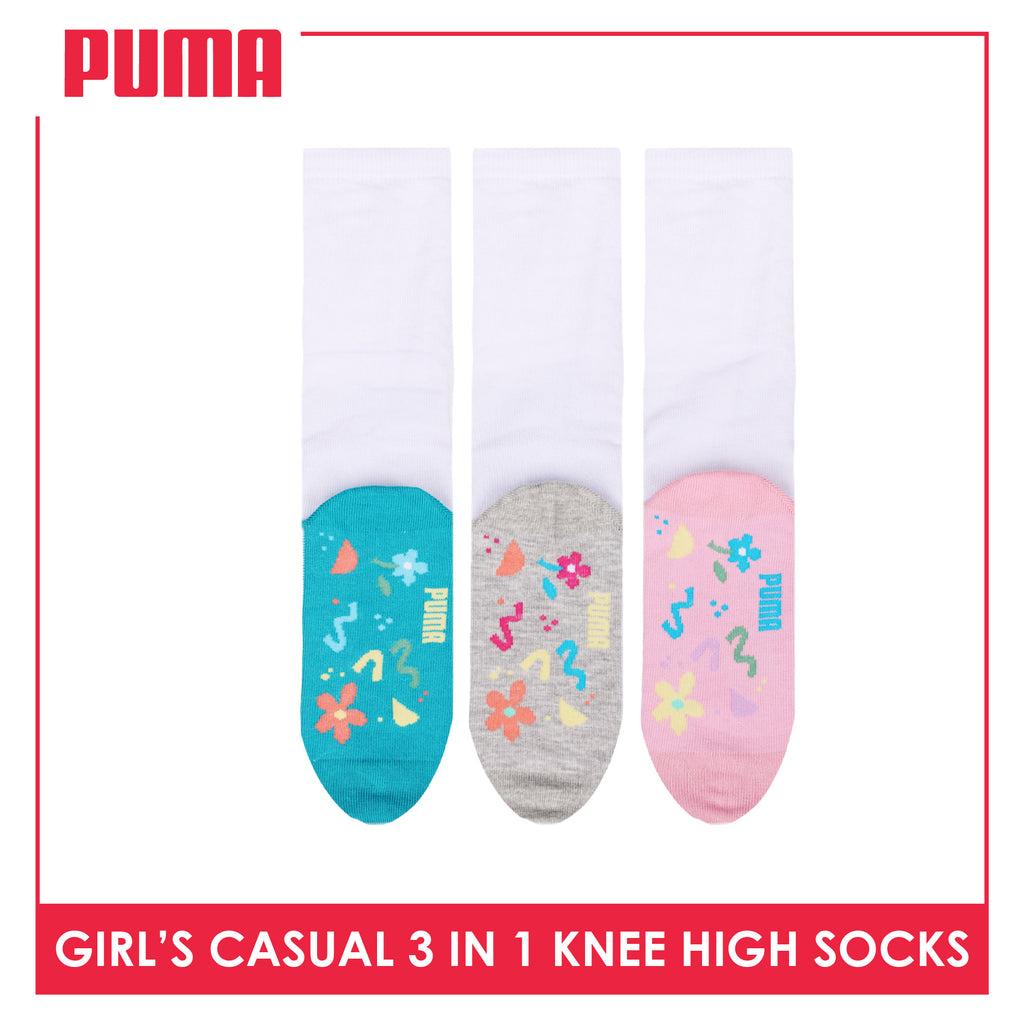 Puma Girls’ Cotton Thin Casual Knee High Socks 3 pairs in 1 pack PGKHG4