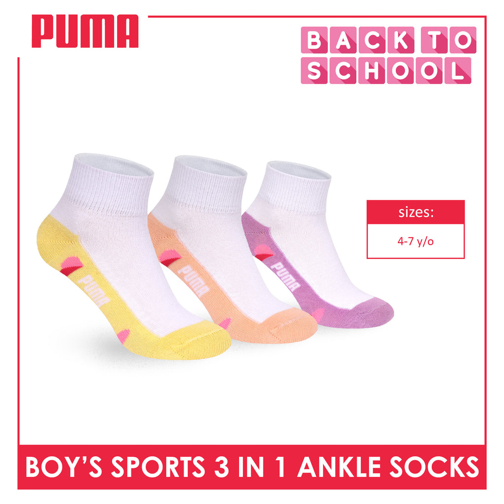Puma Girls’ Cotton Thin Casual Ankle Socks 3 pairs in 1 pack PGCKG29