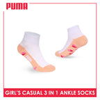 Puma Girls’ Cotton Thin Casual Ankle Socks 3 pairs in 1 pack PGCKG29