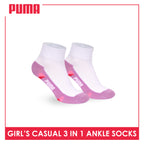 Puma Girls’ Cotton Thin Casual Ankle Socks 3 pairs in 1 pack PGCKG29