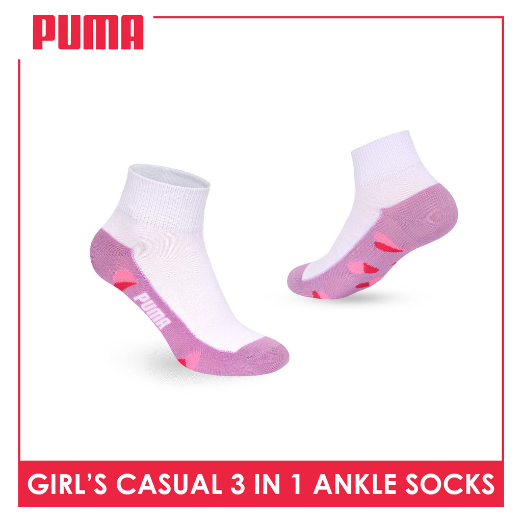 Puma Girls’ Cotton Thin Casual Ankle Socks 3 pairs in 1 pack PGCKG29