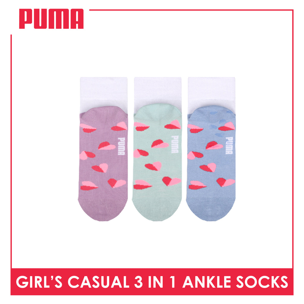 Puma Girls’ Cotton Thin Casual Ankle Socks 3 pairs in 1 pack PGCKG29