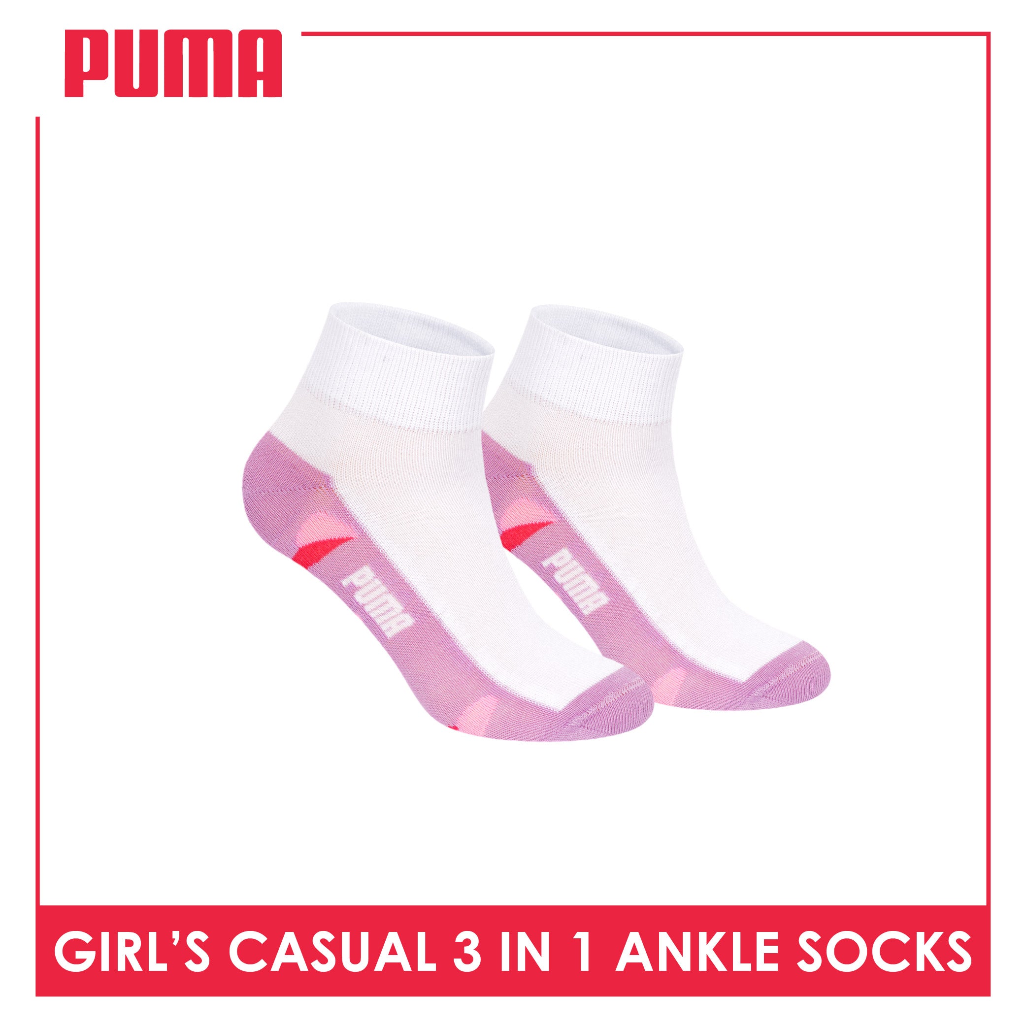 Puma Girls’ Cotton Thin Casual Ankle Socks 3 pairs in 1 pack PGCKG29