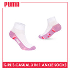 Puma Girls’ Cotton Thin Casual Ankle Socks 3 pairs in 1 pack PGCKG29