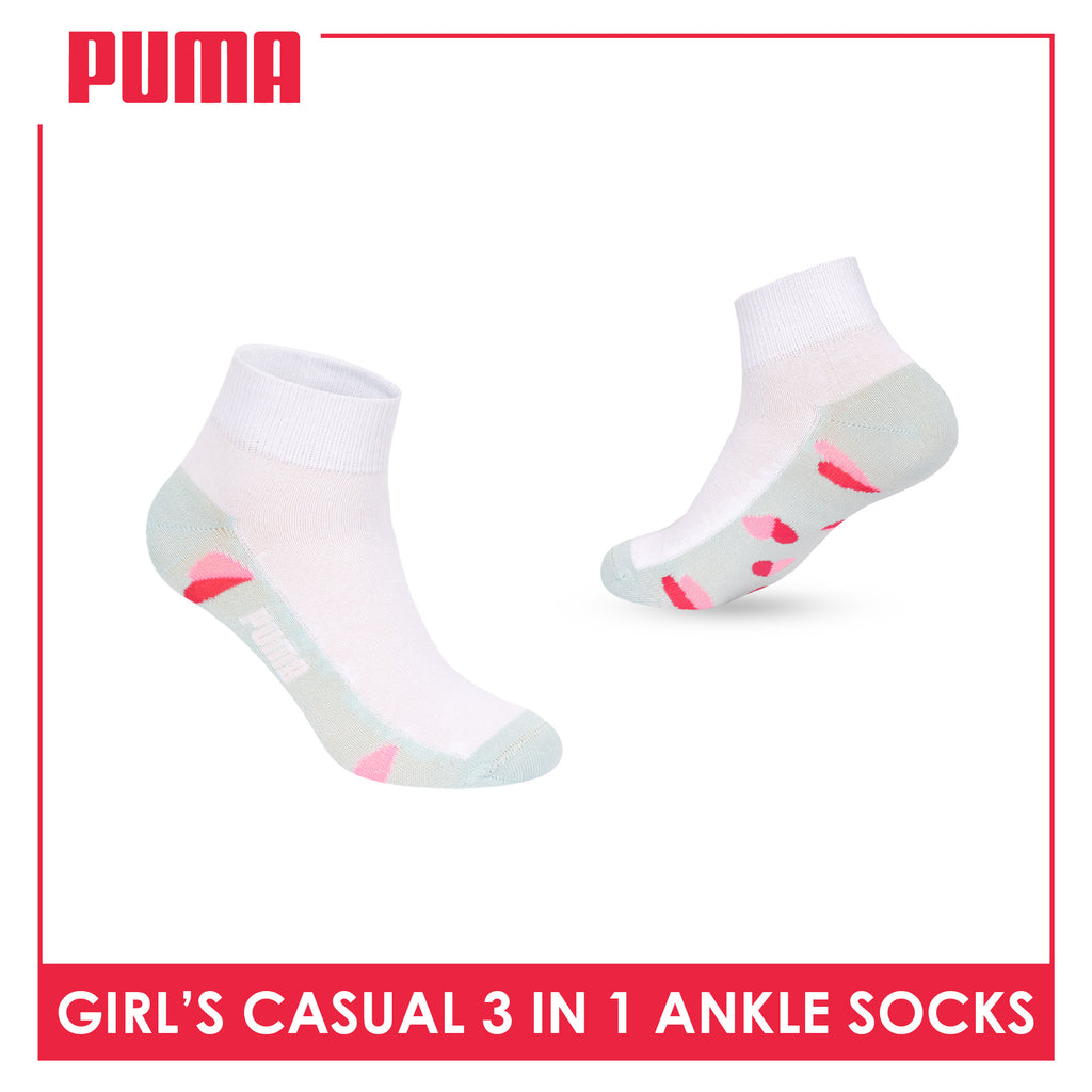 Puma Girls’ Cotton Thin Casual Ankle Socks 3 pairs in 1 pack PGCKG29