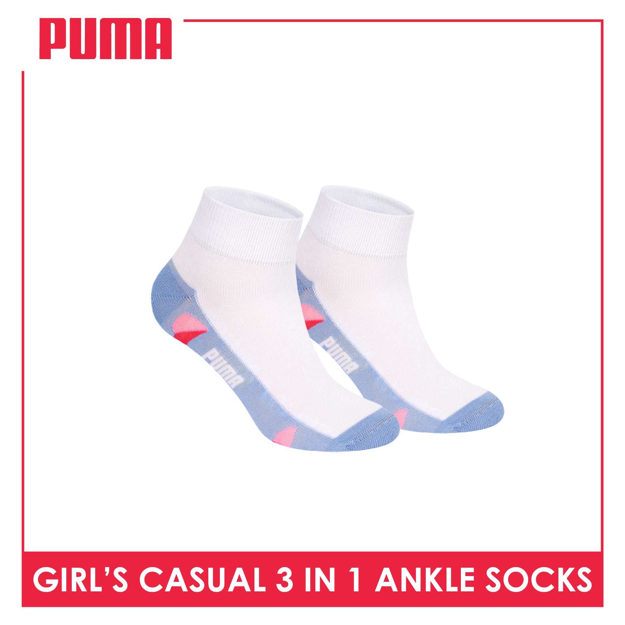 Puma Girls’ Cotton Thin Casual Ankle Socks 3 pairs in 1 pack PGCKG29