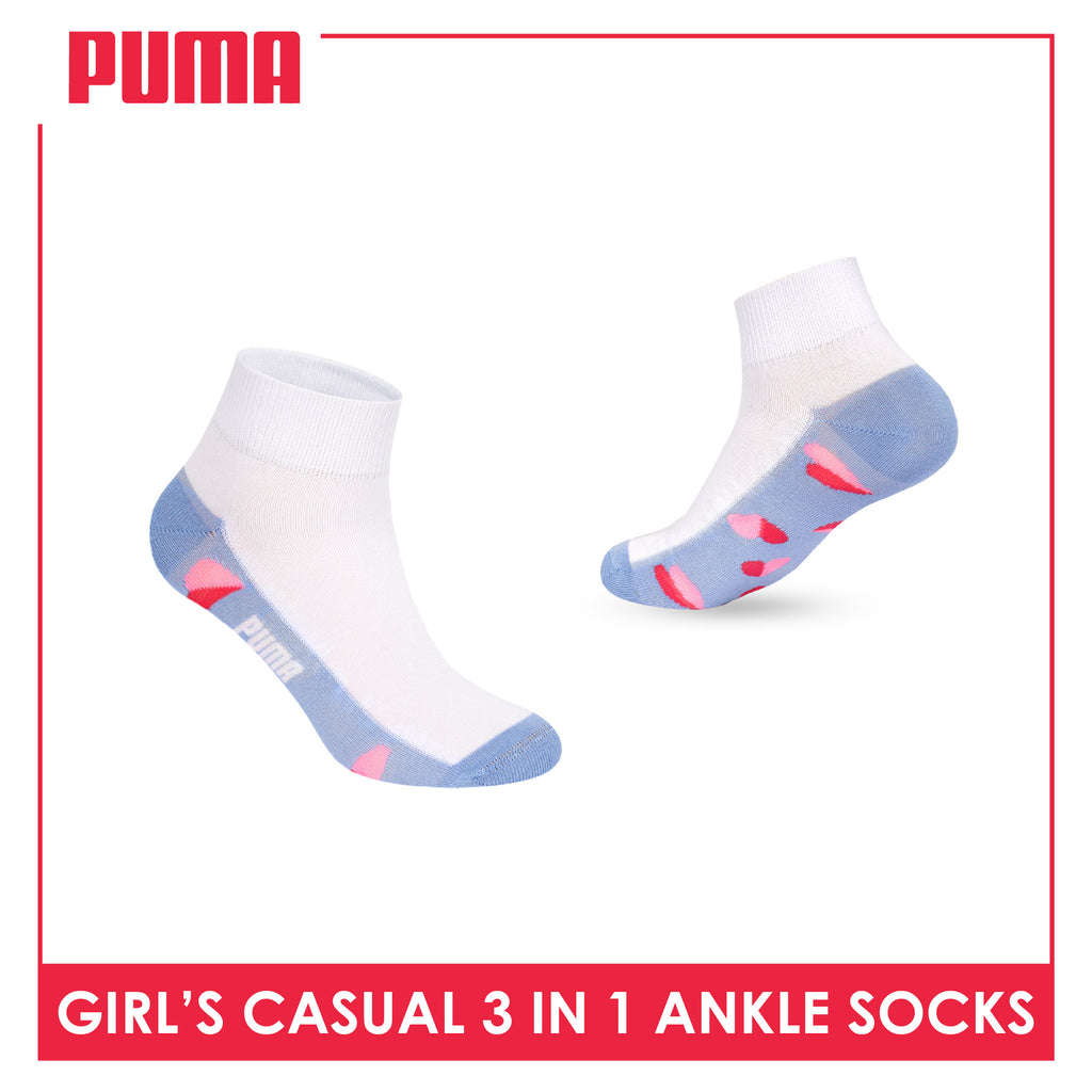 Puma Girls’ Cotton Thin Casual Ankle Socks 3 pairs in 1 pack PGCKG29