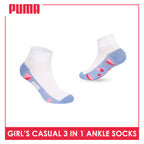 Puma Girls’ Cotton Thin Casual Ankle Socks 3 pairs in 1 pack PGCKG29