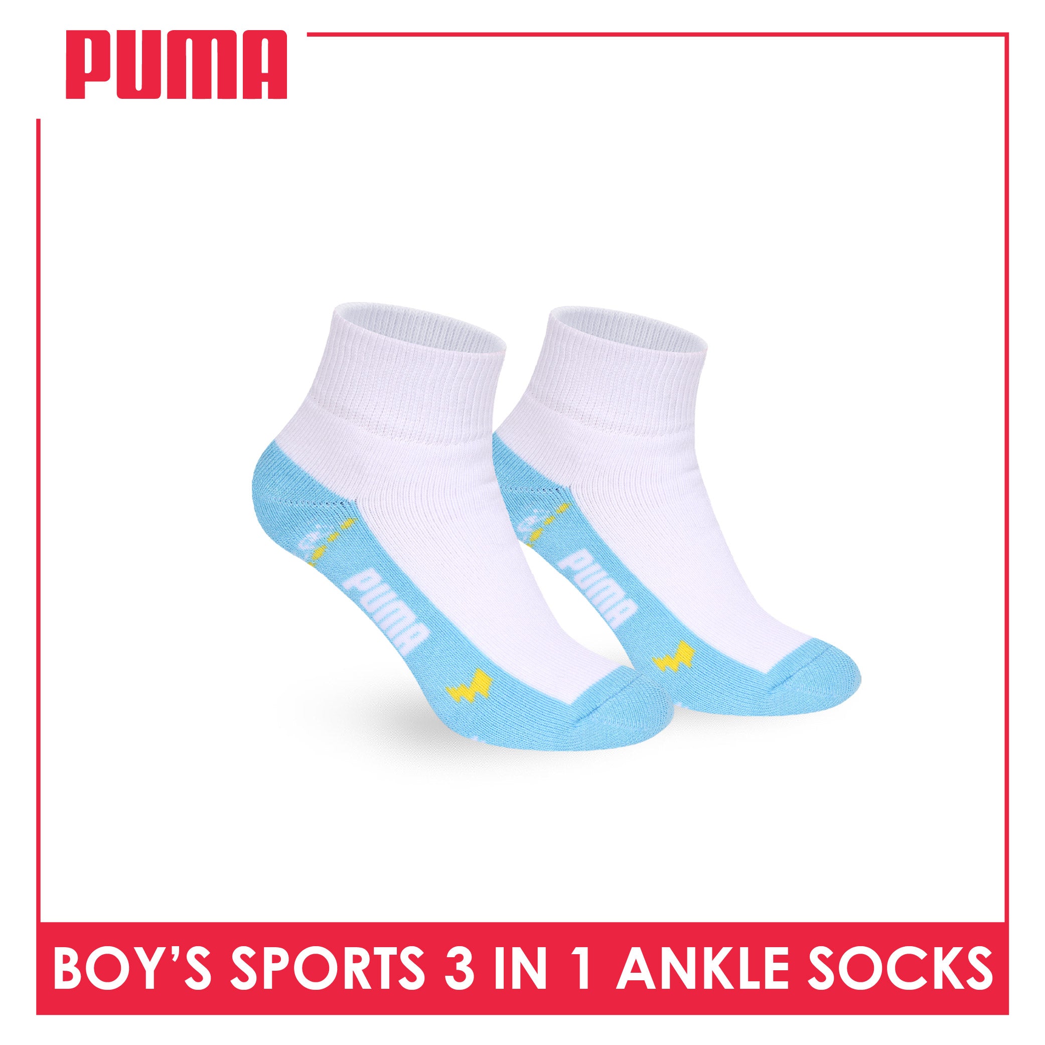 Puma Boys’ Cotton Thick Sports Ankle Socks 3 pairs in 1 pack PBSKG23