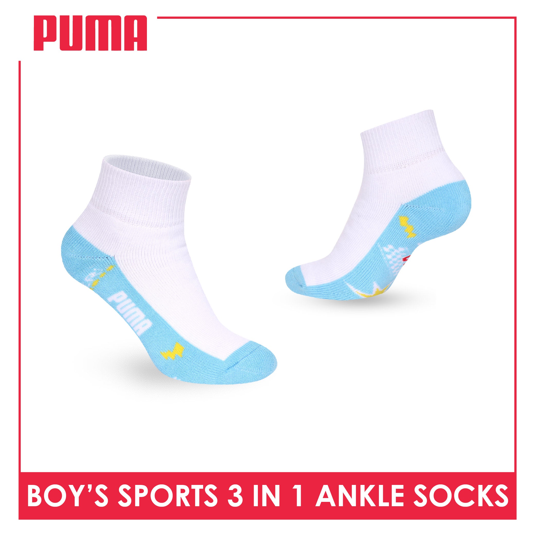 Puma Boys’ Cotton Thick Sports Ankle Socks 3 pairs in 1 pack PBSKG23