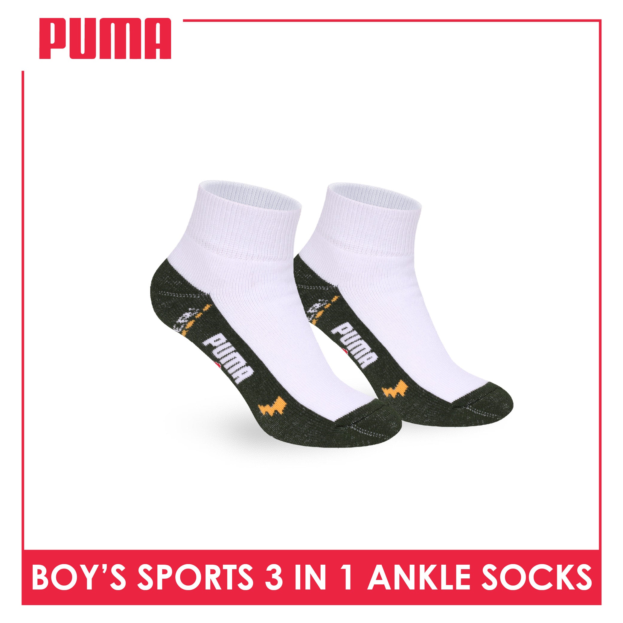Puma Boys’ Cotton Thick Sports Ankle Socks 3 pairs in 1 pack PBSKG23