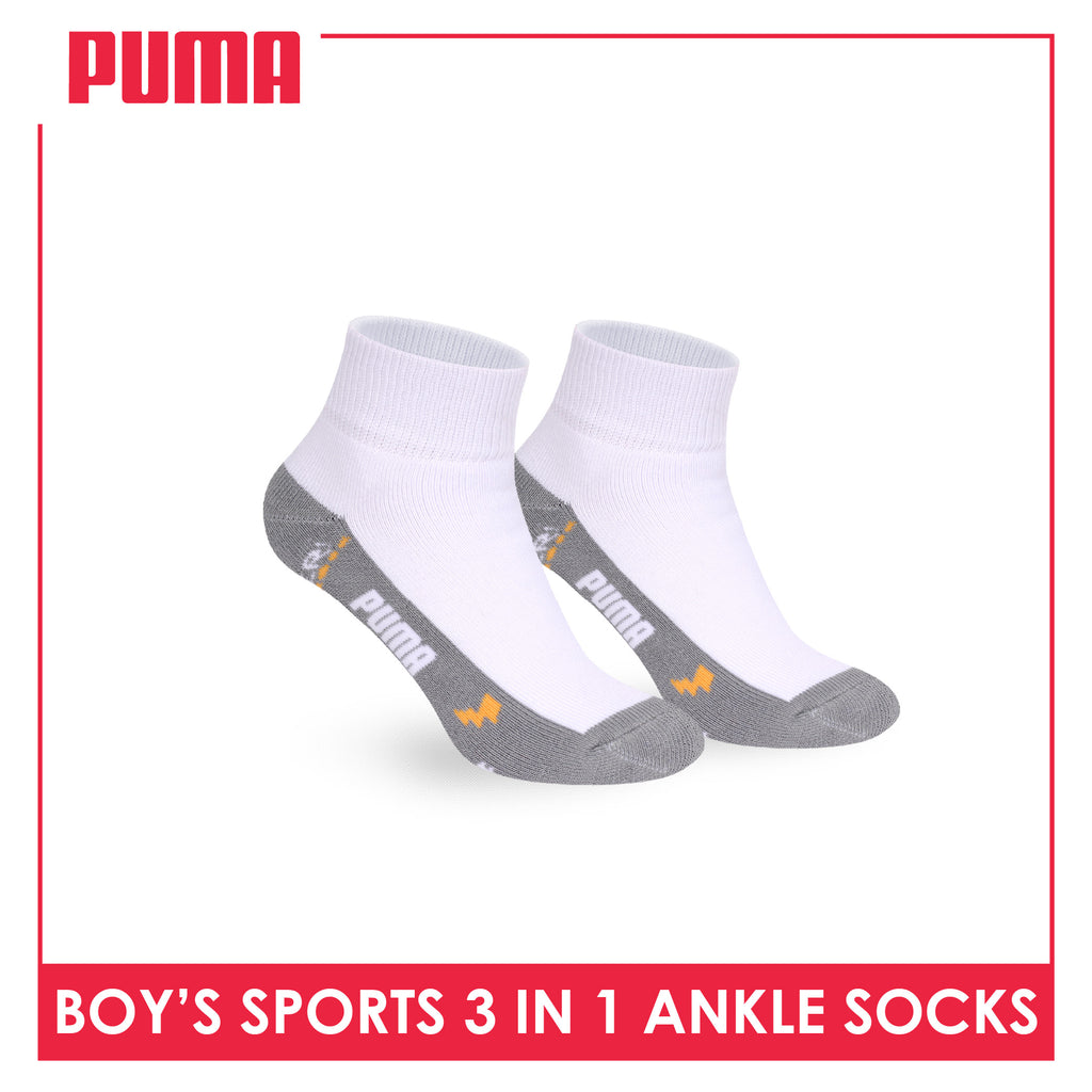 Puma Boys’ Cotton Thick Sports Ankle Socks 3 pairs in 1 pack PBSKG23