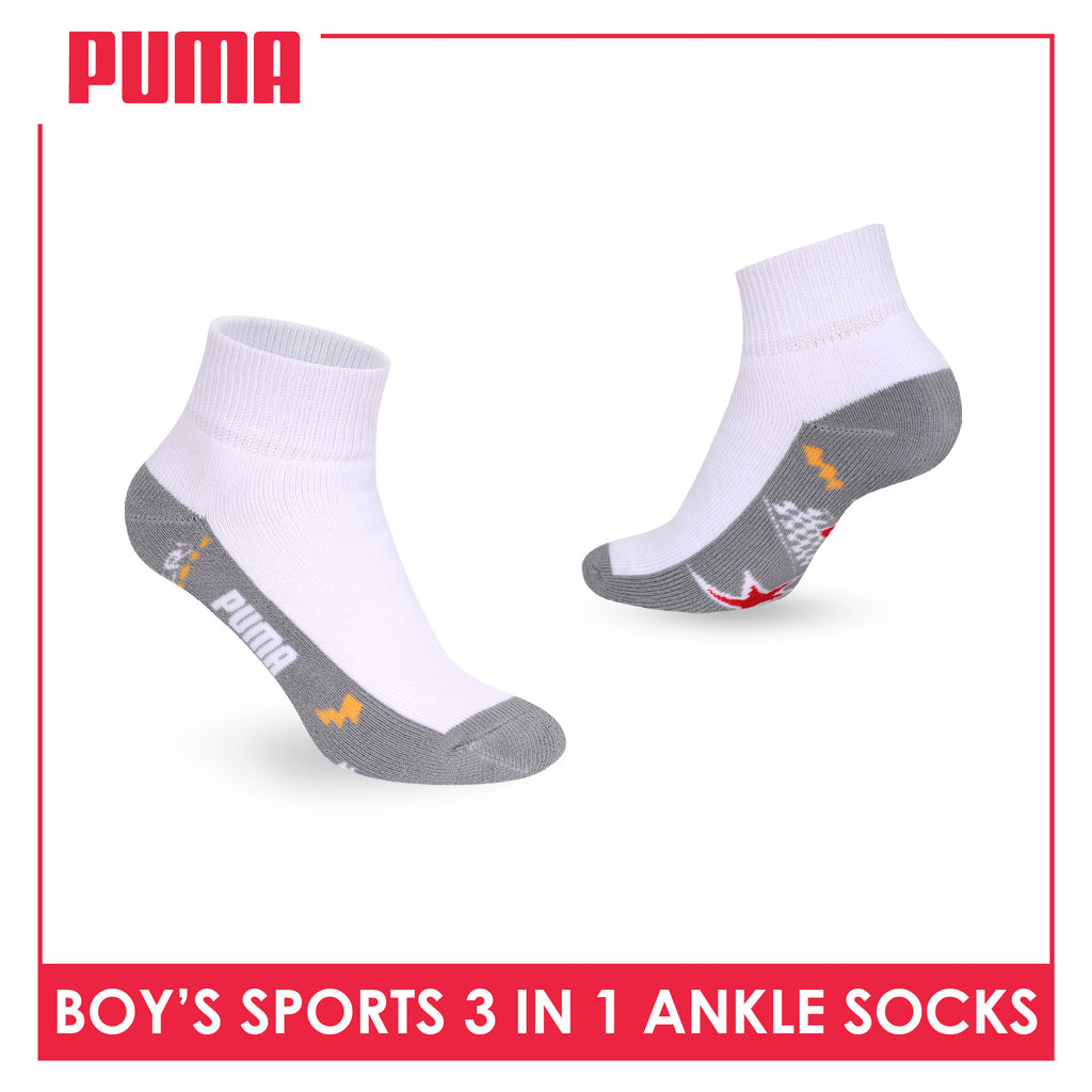 Puma Boys’ Cotton Thick Sports Ankle Socks 3 pairs in 1 pack PBSKG23