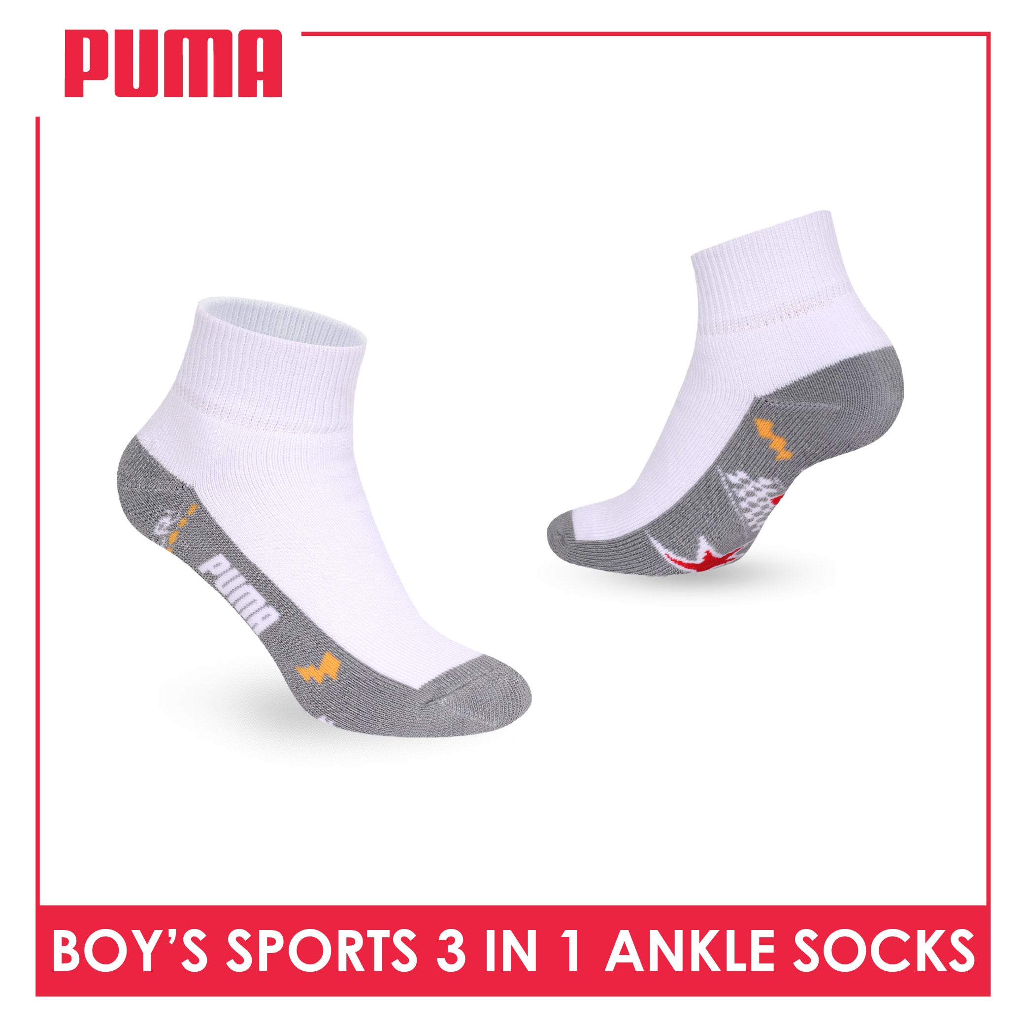 Puma Boys’ Cotton Thick Sports Ankle Socks 3 pairs in 1 pack PBSKG23