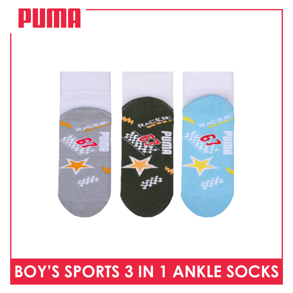 Puma Boys’ Cotton Thick Sports Ankle Socks 3 pairs in 1 pack PBSKG23