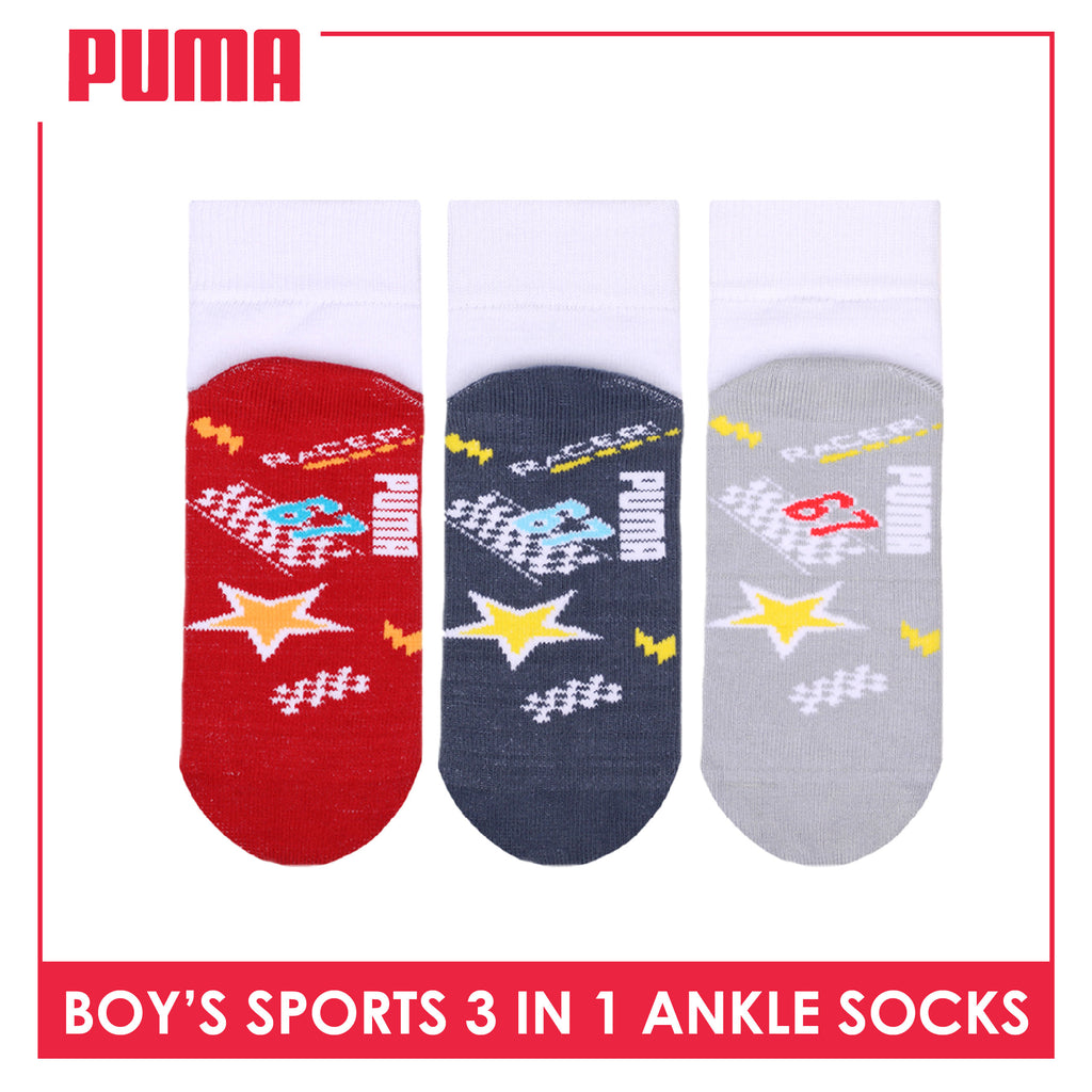 Puma Boys’ Cotton Thick Sports Ankle Socks 3 pairs in 1 pack PBSKG23