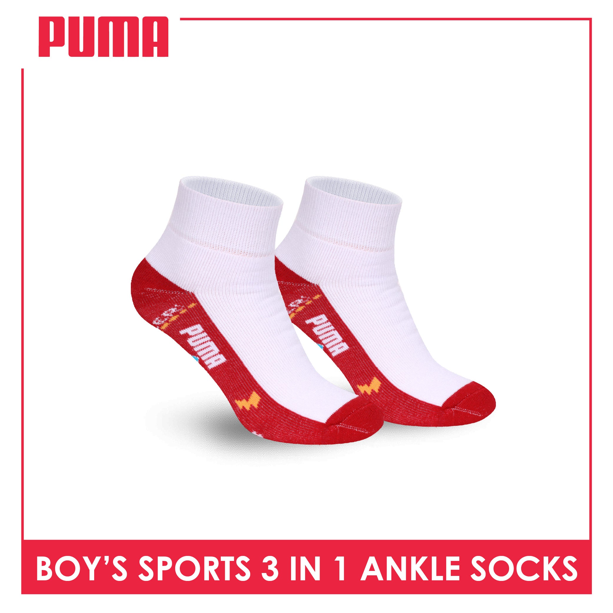 Puma Boys’ Cotton Thick Sports Ankle Socks 3 pairs in 1 pack PBSKG23