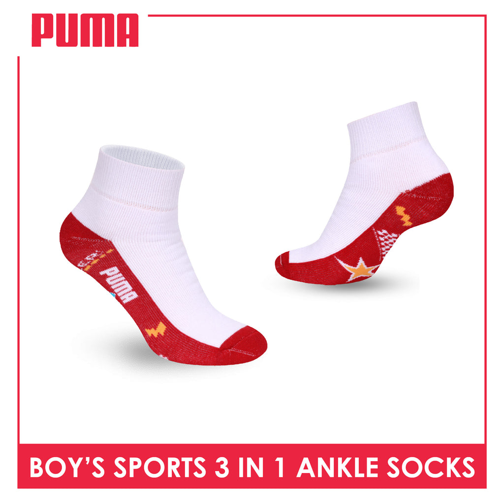 Puma Boys’ Cotton Thick Sports Ankle Socks 3 pairs in 1 pack PBSKG23