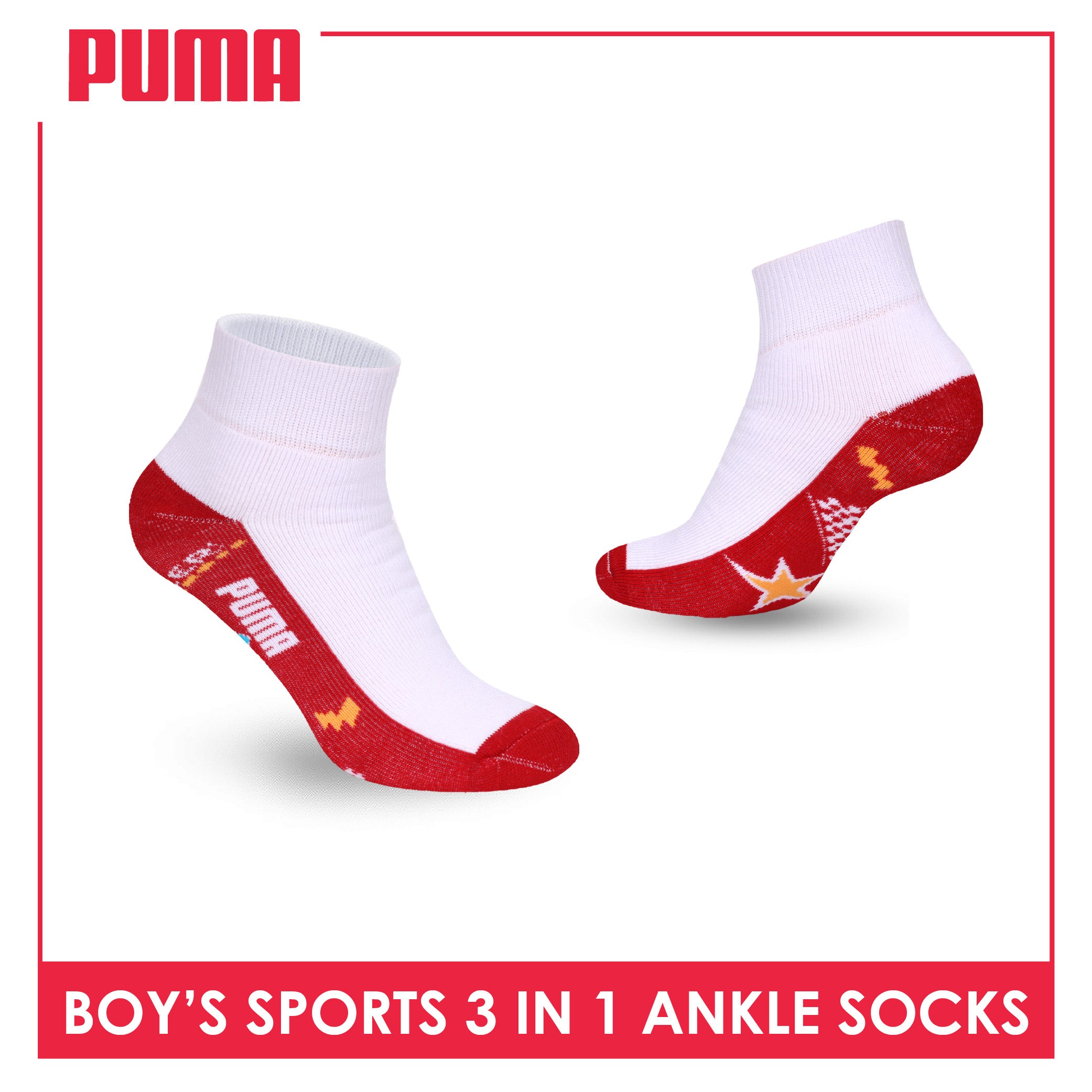 Puma Boys’ Cotton Thick Sports Ankle Socks 3 pairs in 1 pack PBSKG23