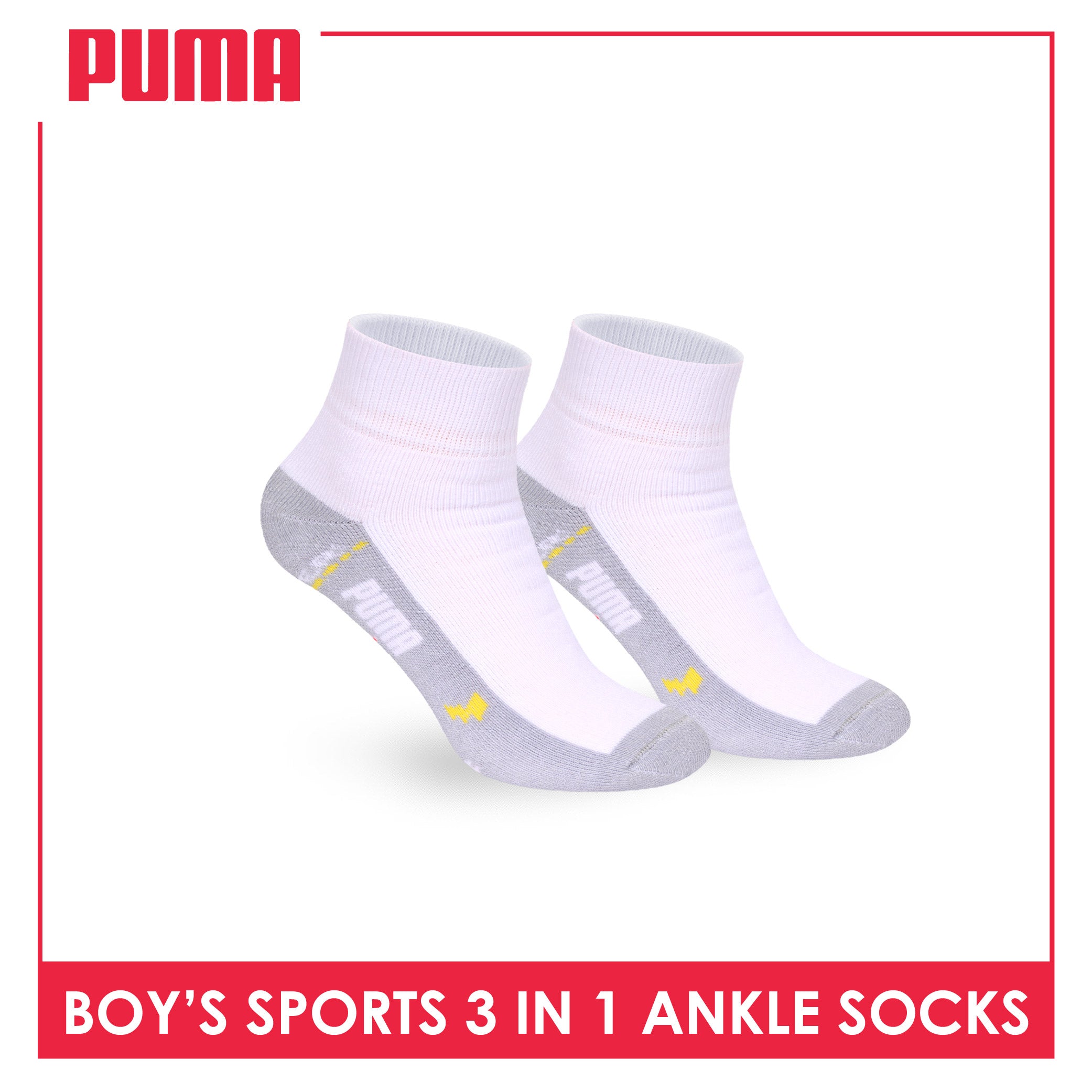 Puma Boys’ Cotton Thick Sports Ankle Socks 3 pairs in 1 pack PBSKG23