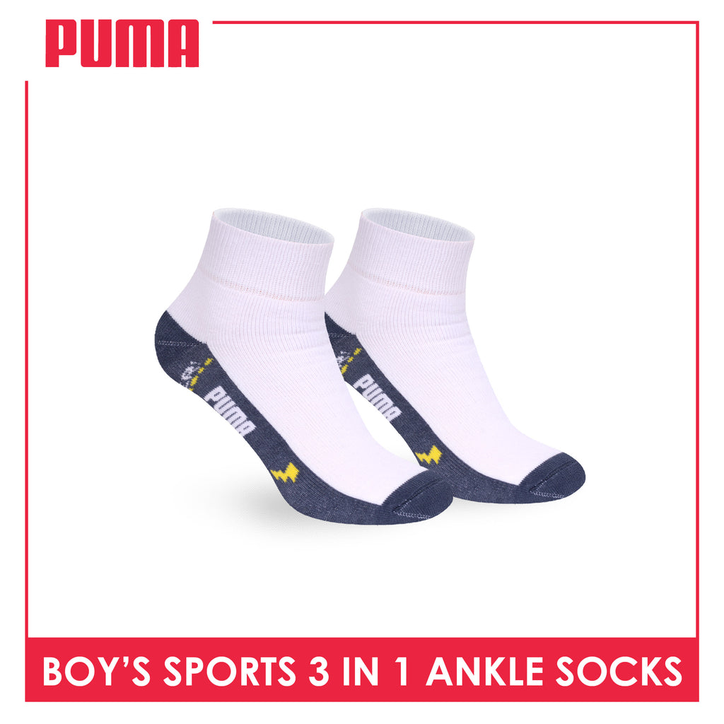 Puma Boys’ Cotton Thick Sports Ankle Socks 3 pairs in 1 pack PBSKG23