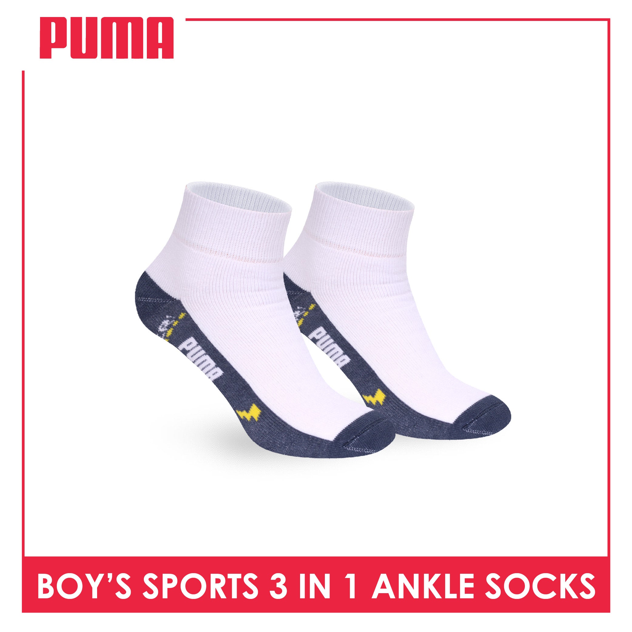 Puma Boys’ Cotton Thick Sports Ankle Socks 3 pairs in 1 pack PBSKG23