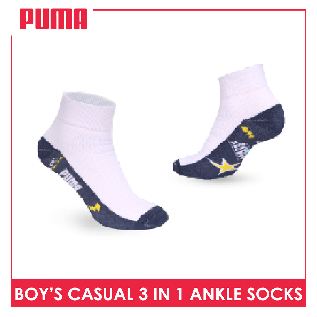 Puma Boys’ Cotton Thick Sports Ankle Socks 3 pairs in 1 pack PBSKG23