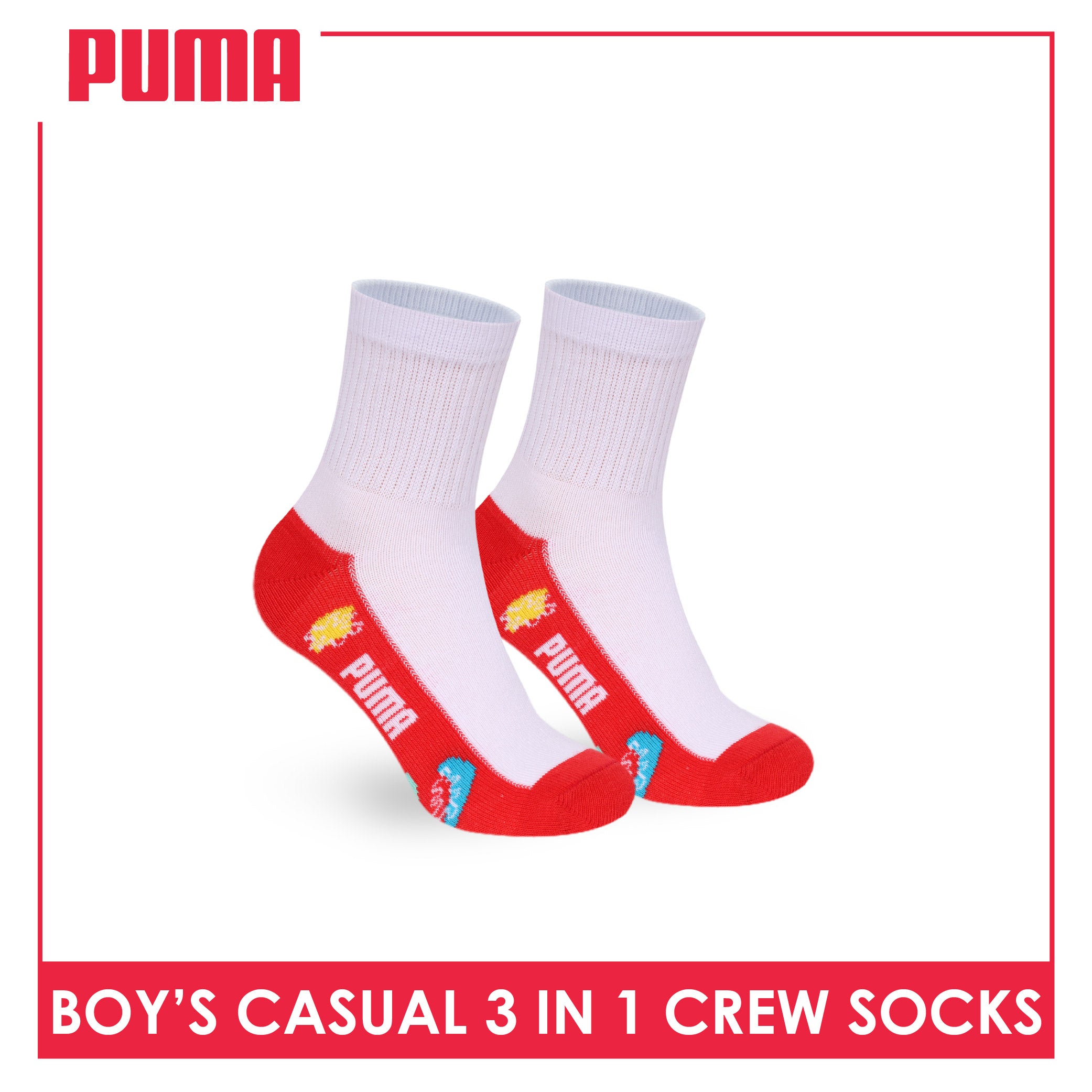 Puma Boys’ Cotton Thin Casual Crew Socks 3 pairs in 1 pack PBCKG37