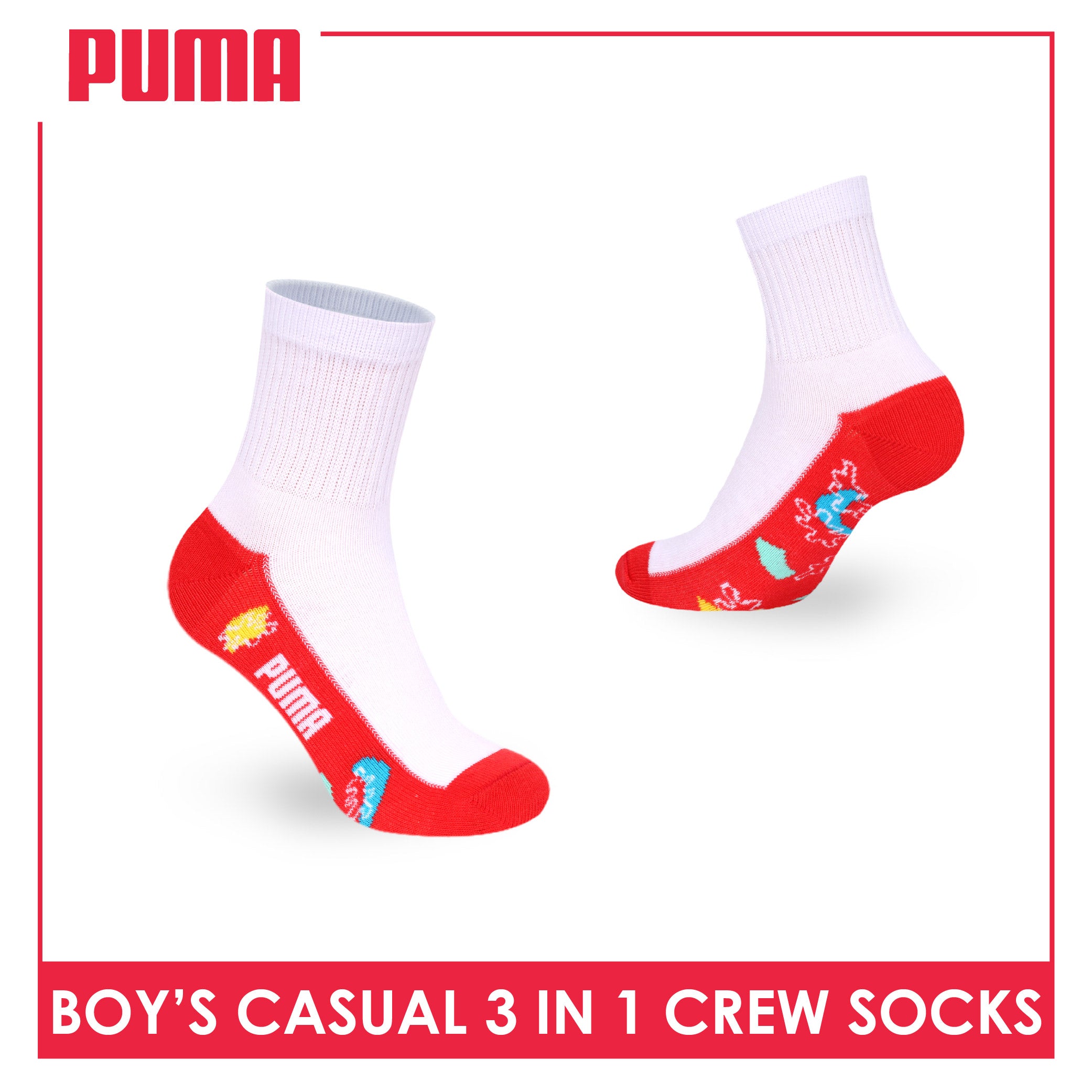 Puma Boys’ Cotton Thin Casual Crew Socks 3 pairs in 1 pack PBCKG37