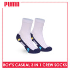 Puma Boys’ Cotton Thin Casual Crew Socks 3 pairs in 1 pack PBCKG37