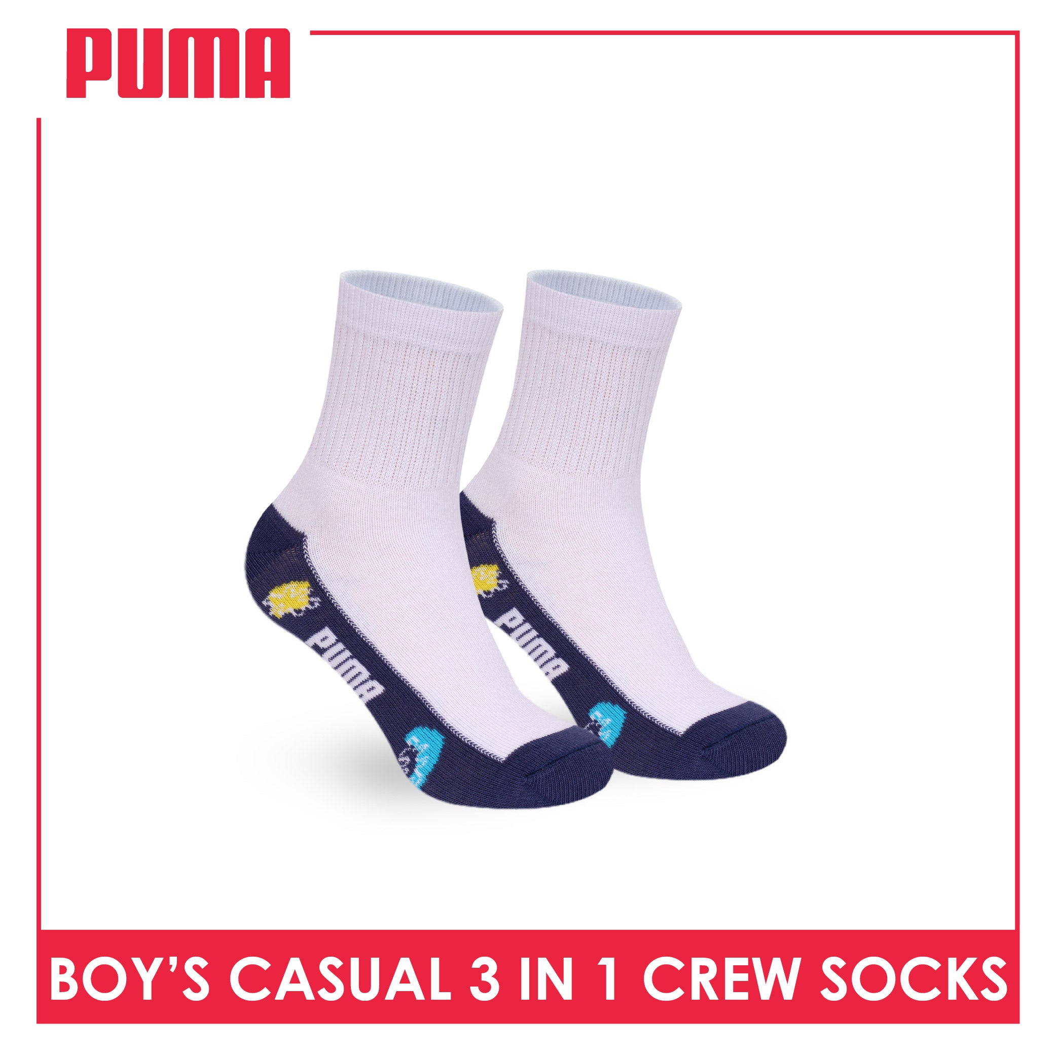 Puma Boys’ Cotton Thin Casual Crew Socks 3 pairs in 1 pack PBCKG37