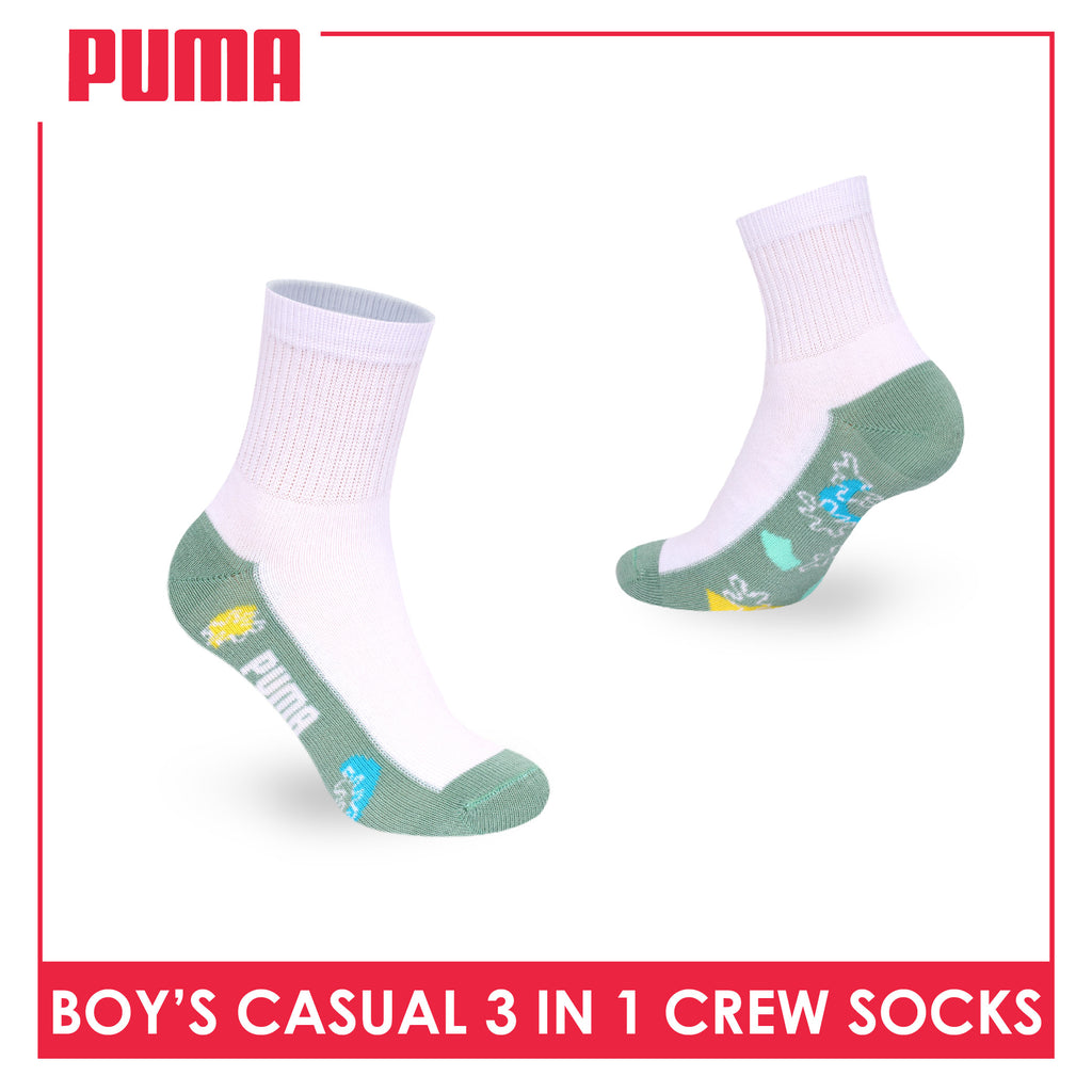 Puma Boys’ Cotton Thin Casual Crew Socks 3 pairs in 1 pack PBCKG37