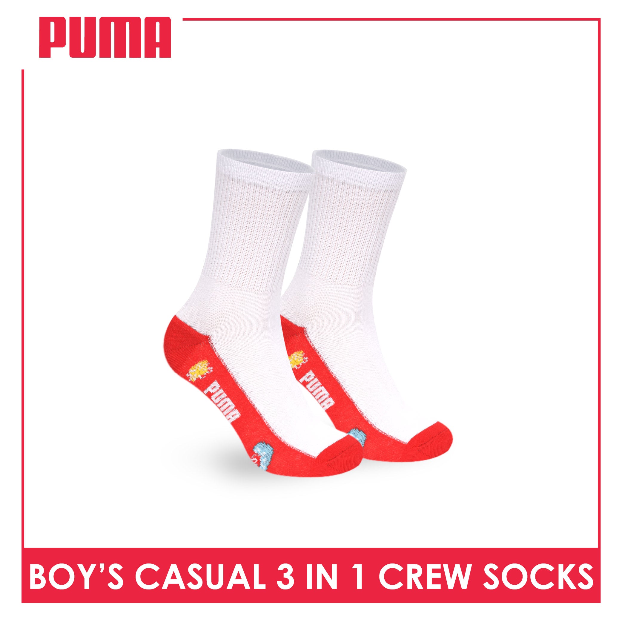 Puma Boys’ Cotton Thin Casual Crew Socks 3 pairs in 1 pack PBCKG37