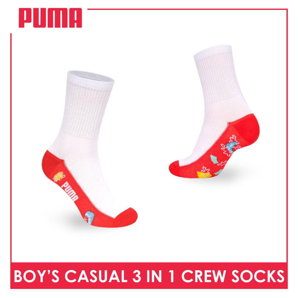 Puma Boys’ Cotton Thin Casual Crew Socks 3 pairs in 1 pack PBCKG37