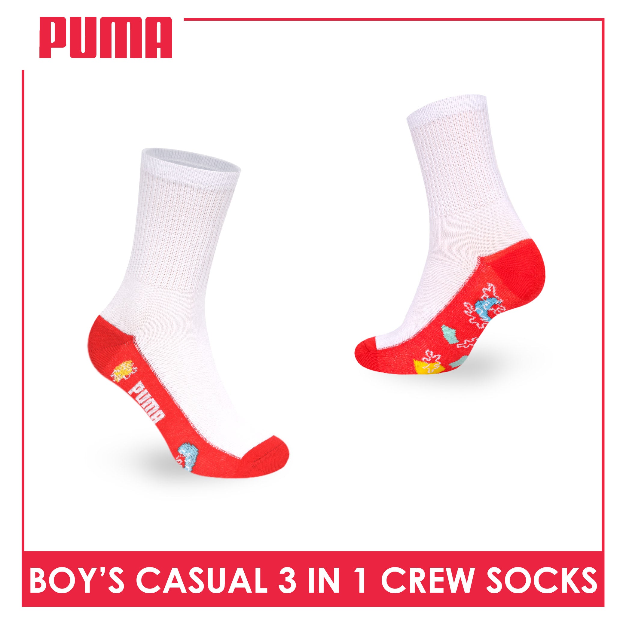Puma Boys’ Cotton Thin Casual Crew Socks 3 pairs in 1 pack PBCKG37