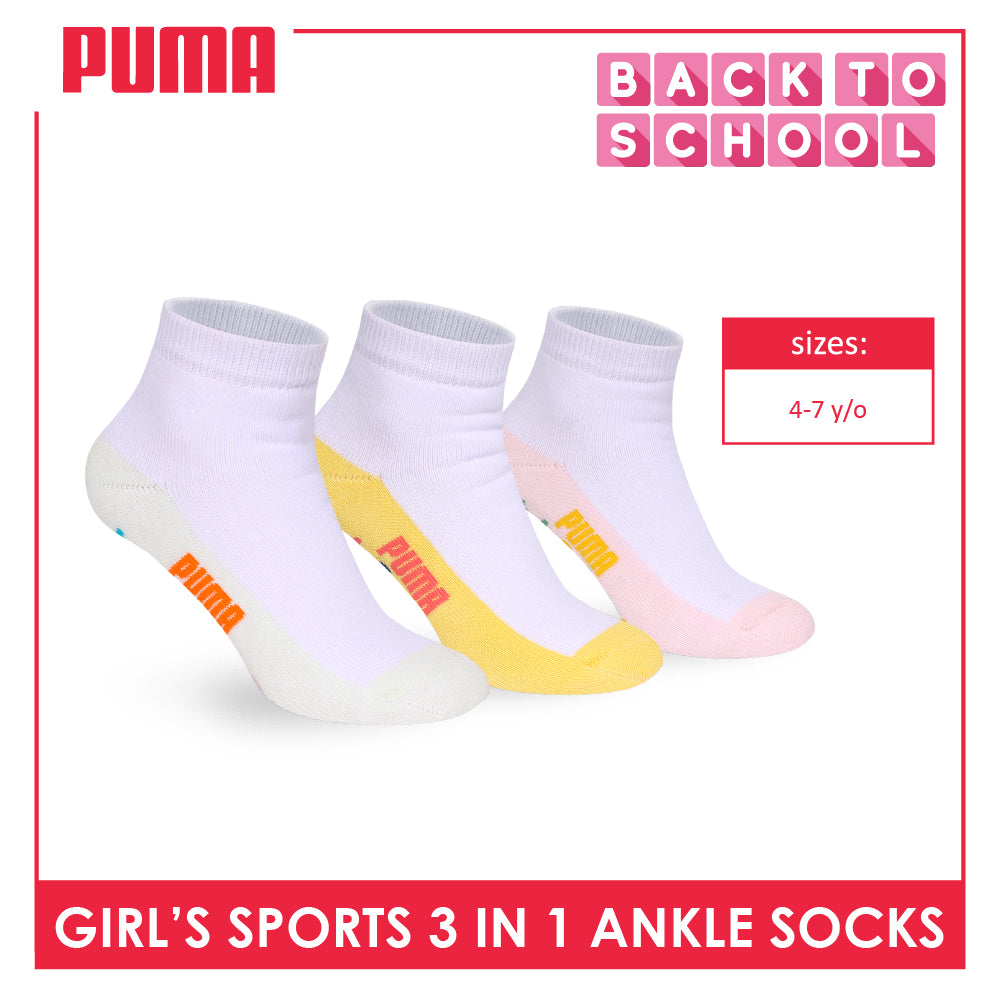 Puma Girls’ Cotton Thick Sports Ankle Socks 3 pairs in 1 pack PGSKG11