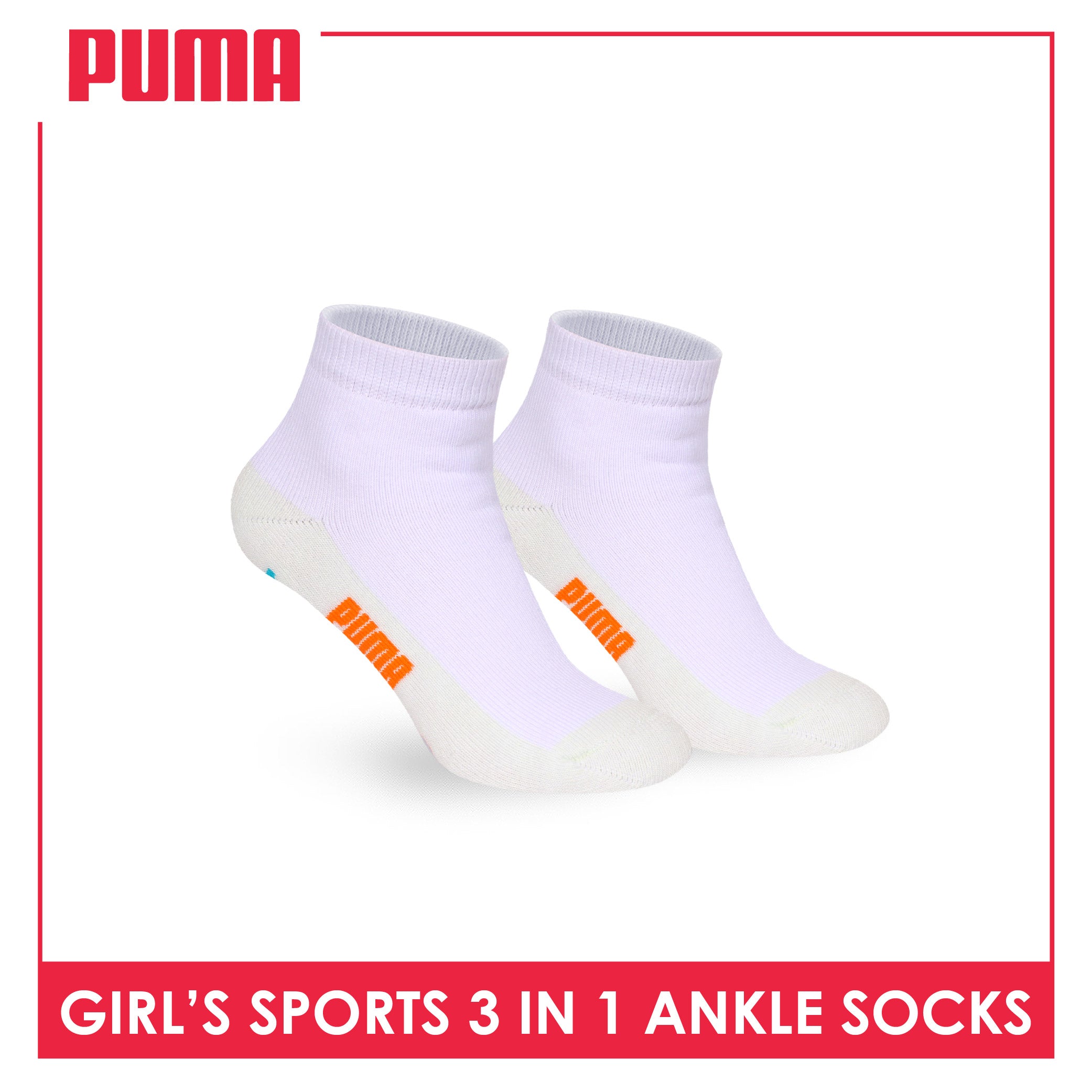 Puma Girls’ Cotton Thick Sports Ankle Socks 3 pairs in 1 pack PGSKG11