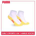 Puma Girls’ Cotton Thick Sports Ankle Socks 3 pairs in 1 pack PGSKG11