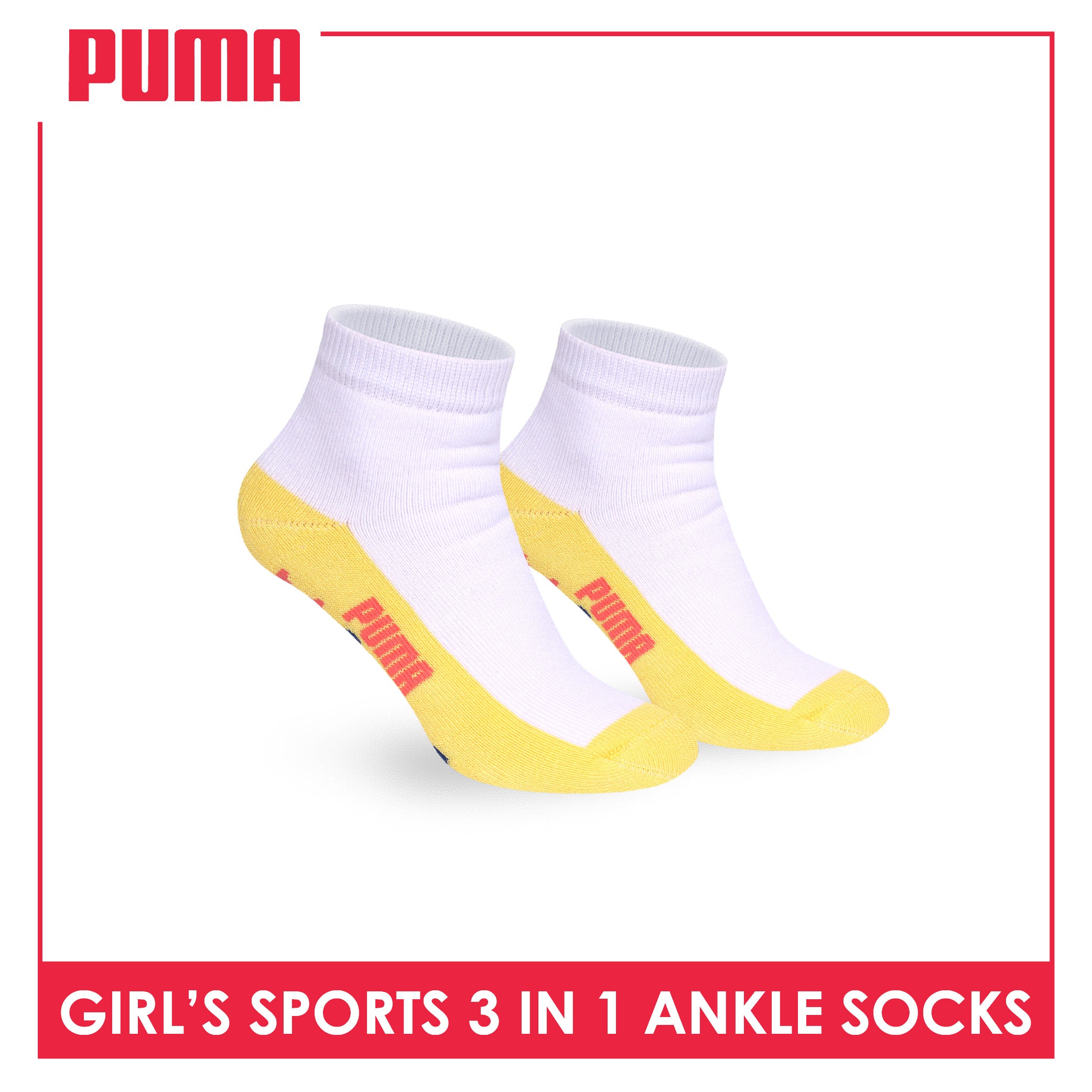 Puma Girls’ Cotton Thick Sports Ankle Socks 3 pairs in 1 pack PGSKG11
