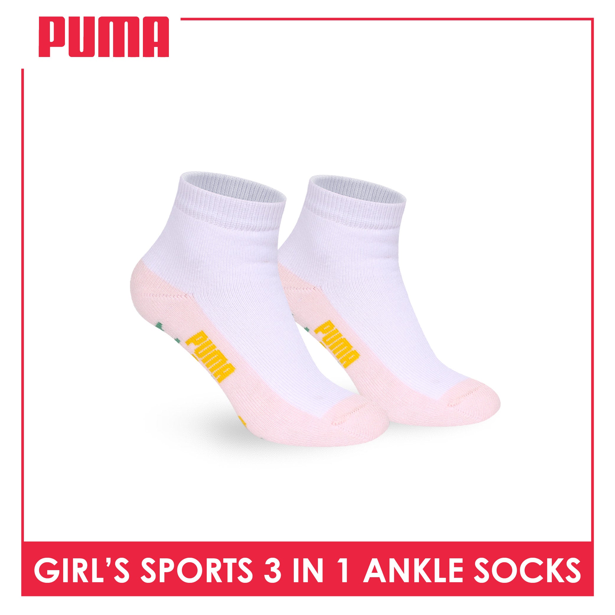 Puma Girls’ Cotton Thick Sports Ankle Socks 3 pairs in 1 pack PGSKG11